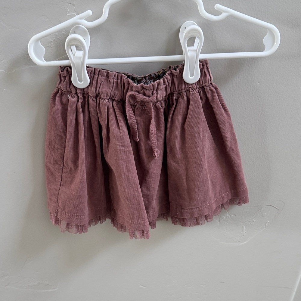 Zara Dusty Mauve Ruffle-Hem Skirted Shorts